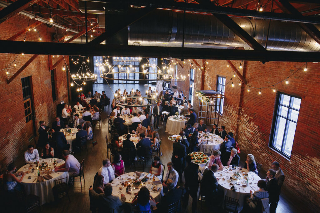 High Line Car House wedding reception in an exposed brick, industrial space.